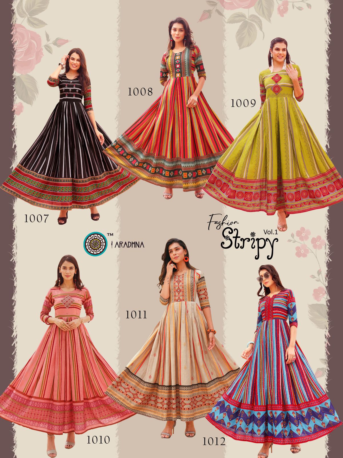 Aradhna Fashion Stripy 1 Heavy Cotton Anarkali Ethnic Wear Stylish Kurti Collection